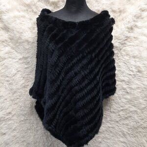 Wilson's Leather Women's Black 100% Rabbit Fur Outer Poncho One size fit all